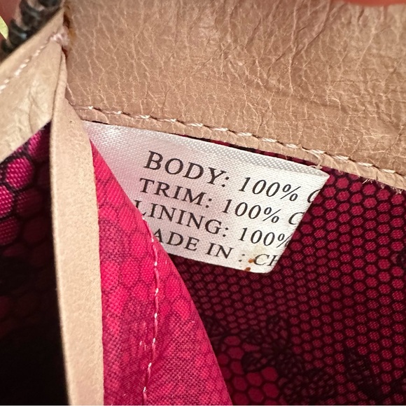 Vintage Betsey Johnson Wallet Clutch Organizer Tan Gold Leather Zip Tassel Studs - Picture 7 of 14